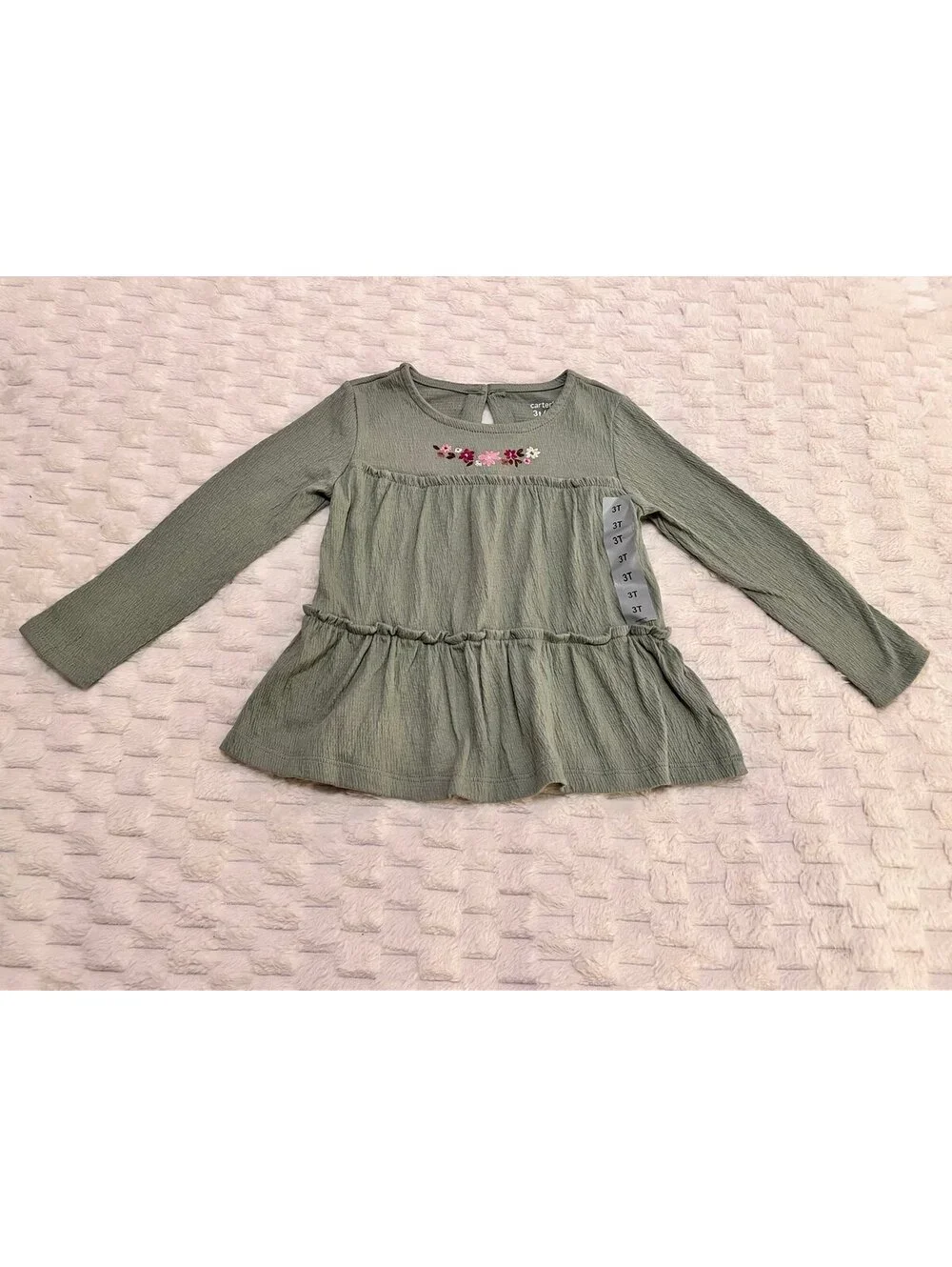 Carter’s Girls Long Sleeve Peplum Top w/ Embroidered Floral Accent (3T) *NWT